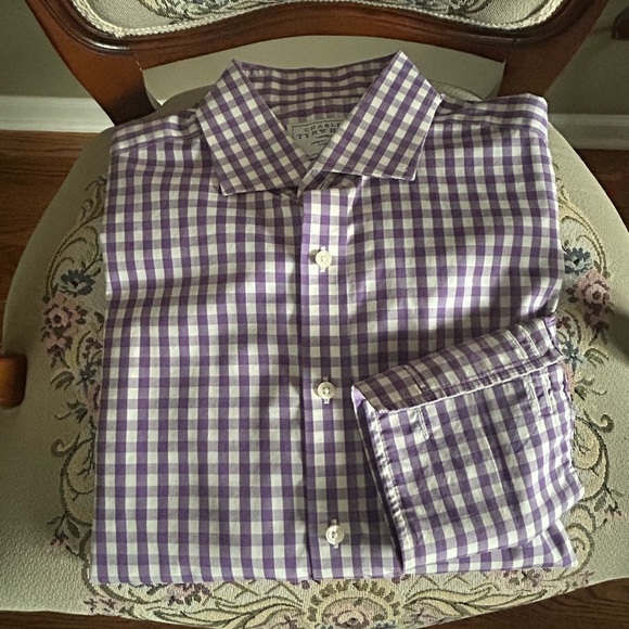 Charles Tyrwhitt Gingham Button Down Shirt Non Iron Purple Check 16.5 36 - Picture 2 of 8